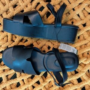 Ardene Black Platform Slide Sandals